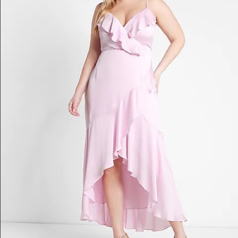 NWT- Express Satin Midi Ruffle Dress